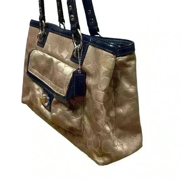 Coach Penelope Khaki with Blue Hand Bag. Pre-Loved. - Picture 2 of 8
